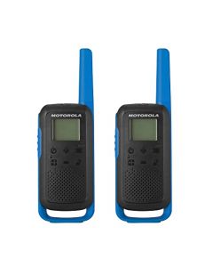 Motorola Solutions, Portable FRS, T270, Talkabout, Radios bidireccionales, Recargables, 22 canales, 25 Millas, Negro con Azul, Paquete de 2