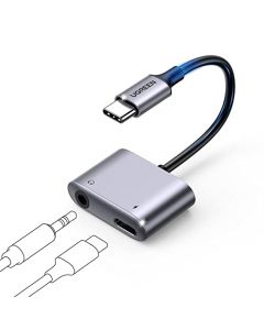 UGREEN Adaptador USB C a Jack 3.5 mm y 60W Cargador PD Carga Rápida, 2 en 1 DAC Chip Adaptador Auriculares Tipo C Compatible con iPad Pro 2022, Galaxy S24/23, Huawei P40/30 Honor, Xiaomi 12