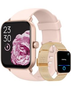 SHANDABULIU Smartwatch, Reloj Inteligente Mujer con Alexa y Llamadas Bluetooth, 1.8" Smartwatch Mujer, Impermeable IP68, con Monitor De Frecuencia Cardíaca, etc.(Correa Metal + Rosa)