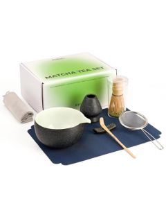 Joiish - Juego de kit de matcha y tazón con boquilla, tamiz de matcha, soporte para batidores, cucharada de matcha y reposo de cuchara, kit perfecto para té matcha 7 piezas (gris carbón)