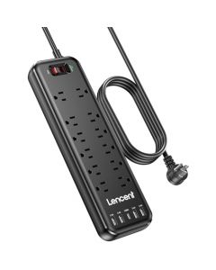 LENCENT Regleta Multicontacto USB con Protector de Sobretensión, Conector Múltiple con 12 Tomas de CA y 5 USB (1 USB-C), Extensión Eléctrica Cable de 6FT para Hogar, Oficina, Dormitorio, ETL Listado