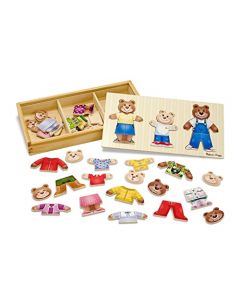 Melissa & Doug Rompecabezas Para Vestir Familia de Osos, Prendas de Vestir Para Combinar, Juguete de Madera, Juguete de Desarrollo, Caja Robusta Para Almacenamiento (45 Piezas)