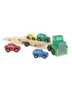 Melissa & Doug Juego de Camión Transportador con Autos de Madera, Juguete de Madera, Juego Imaginativo