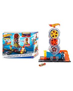 Hot Wheels City, Súper Tienda de Llantas, Pista de Juguete para niños de 4 años en adelante