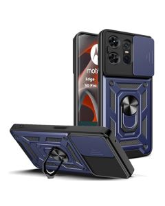 WRTBS Funda para Motorola Edge 50 Pro 5G Case, Carcasa Cubierta de cámara Deslizante Proteger 360 Full Protección Anillo Soporte Bumper Case - Azul