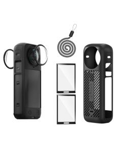 debous Insta - Funda de silicona de 360 x 4 con correa para lentes de protección, protector de visualización para Insta360 X4 X 4, kit de accesorios, funda blanda (negro)