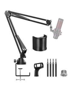 TONOR Micrófono, Boom Arm, Soporte Tipo Tijera Ajustable con Extra-grande Pop filtro para HyperX Quadcast Blue Yeti Shure SM7B Rode Razer Seiren Mini SoloCast Elgato Wave, Equipo de Grabación T10