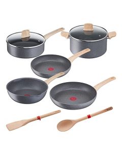 Batería de Cocina 9 piezas T-Fal Natural Force Efecto Piedra con Antiadherente Mineralia+, G2669382