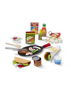 Melissa & Doug Juego de Tacos y Tortilla Para Rellenar y Doblar, Comida de Juguete, Comida Mexicana de Juguete que se Puede Cortar, Juguete de Madera, Sartén y Más (43 Piezas)