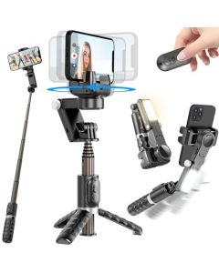 YGVMUD Estabilizador para Celular, Tres Ejes 360°Rotación Mobile Phone Stabilizer con Luz de Relleno y App,para Android y iPhone Videoblogs,Youtube y TikTok,Selfie Stick Plegable con Mando Inalámbrico