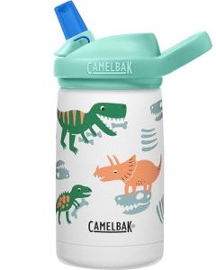 CamelBak Eddy+ - Botella de agua para niños con pajita, acero inoxidable aislado, a prueba de fugas cuando está cerrado, 12 onzas, huesos de Dino