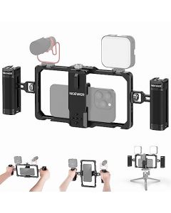 NEEWER Kit Vlogging Phone Rig Mejorado,Manija Doble Estabilizador,Ranura de Clip de Micrófono Inalámbrico para Tiktok/Youtube,Compatible con SmallRig iPhone 15 14 Pro MAX 13 Pro MAX Galaxy S23,PA009