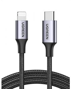 UGREEN Cable USB C a Lightning Nylon Trenzado MFi Certificado Compatible con iPhone 14/13/13 Pro/13 Pro Max/12/12 Pro/11/XS MAX/8 Plus, iPad Pro, Carga Rapida para iPhone con Cargador Tipo C (1M)