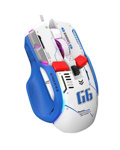 Mouse Gamer, EASYTAO Ratones Alambrico Silenciosos Ergonómico, 6 Niveles de dpi(200-12800 dpi), 11 Modos de Iluminación RGB, 10 Botones Programables, 1.75m de Alambre (Azul y Blanco)