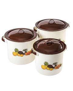 Cinsa Juego de ollas Ideal 6 piezas, Acero Vitrificado, Crema con decorado Frutas Tropicales