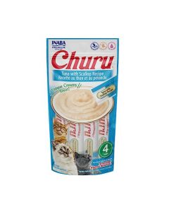 Inaba Churu Premios para Gato Sabor Atún y Vieira, Puré Cremoso, Delicioso Sabor, 4 Tubos 14gr c/u