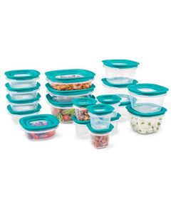 Rubbermaid Recipientes de Almacenamiento de Alimentos con Bases a presión para una fácil organización y Tapas para Almuerzo, preparación de Comidas y sobras, Aptos para lavaplatos, Transparente/Azul