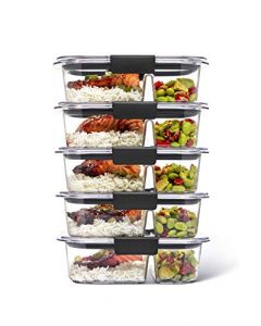 Rubbermaid Brilliance - Contenedores de almacenamiento de alimentos, 2 compartimentos, 2,85 tazas, 5 unidades