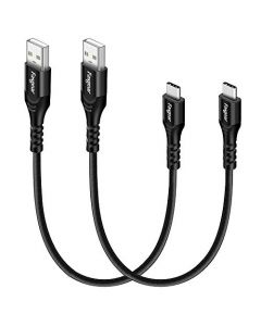 Fasgear Cables USB C cortos de 1 pie, paquete de 2 cables de carga rápida 3A trenzados USB A a tipo C 2.0 compatibles con Sam-Sung Galaxy S24 Ultra Note 20 S10 S9 S8, Huawei P60, color negro