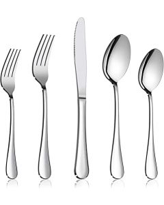 Imlucky Silverware Juego de cubiertos - Juego de cubiertos de acero inoxidable - 20 piezas de utensilios para comer con cuchillo/tenedor/cuchara/espejo pulido Servicio para 4 (silver)