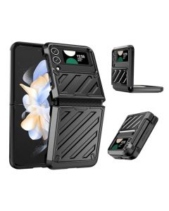 QYOUTH Funda para Samsung Galaxy Z Flip4 con protección de bisagras,Cubierta Protectora con Textura galvanizada Resistente a Impactos y caídas (Z Flip4 Negro)