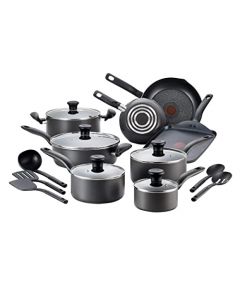 T-fal Initiatives - Juego de utensilios de cocina antiadherentes, 18 piezas, apto para horno, ollas y sartenes 350F, apto para lavaplatos, color negro