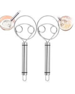 Stainless Steel Magic Dough Whisk, Danish Dough Whisk, Bread Dough Hand Mixer, Dough Whisk Stainless Steel, Wire Round Whisk for Bread Making (2Pcs)