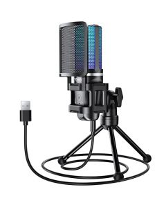 TONOR RGB Micrófono para PC, USB Mic de Condensador para Streaming y Gaming, Patrón Polar Cardioide para Podcast y Youtube, Set de Micro con Botón de Silencio, 3.5mm Jack, Trípode, TC777 Pro