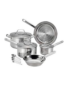 T-fal E760SC Performa Batería de cocina de 12 piezas, acero inoxidable, plateado, Manija de acero inoxidable, Plateado, 0, 1