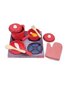 Melissa & Doug Set de Accesorios Deluxe Cocina de Juguete, Juguete de Madera, Juego de Restaurante - Ollas y Sartenes (8 Piezas)