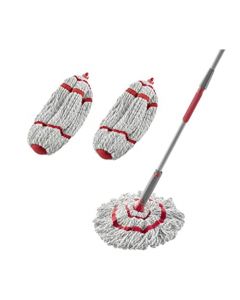 Rubbermaid Microfiber Twist Mop and 2 Refill Kit,Red,Built-in Wringer,Machine Washable and Reusable Mop Head,Light Weight,Clean Hard to Reach Places,for Laminate/Hardwood/Safe on All Floor Types