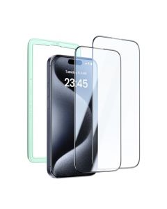 UGREEN Protector de Pantalla para iPhone 15 Pro Mica Cobertura Completa, Mica Cristal Templado Anti-Huellas, HD Transparente, Fácil Instalación, Protector para iPhone 15 Pro 6.1''-2 Pack