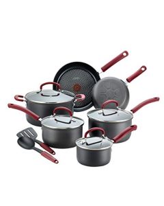 T-fal Ultimate - Juego de utensilios de cocina antiadherentes anodizados duros de 12 piezas, apto para asadores de horno 600F, juego de cocina con sartenes, cacerolas, horno holandés, utensilios de