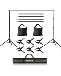 NEEWER Soporte de Fondo de 10x7 pies,Sistema de Soporte de Fondo de Ajustable para Retratos de Fondo,Fotografía con 4 Barras Transversales,6 Abrazaderas,2 Bolsas de Arena Negras y Bolsa de Transporte