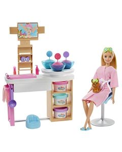 Barbie Fashionista, SPA de Lujo, Muñeca para niñas de 4 años en adelante, Incluye Masa para Crear mascarillas