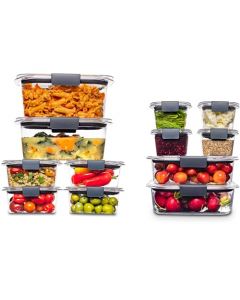 Rubbermaid Brilliance - Contenedores de Almacenamiento de Alimentos, Plástico sin BPA, Transparente, Juego de 24