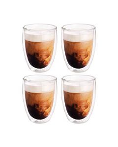 Redlemon Vasos de Vidrio con Doble Pared de Cristal Térmico (4Pz), Ideal Para Capuchino, Vino, Conservan la Temperatura de Bebidas Frías, Calientes: Americano, Té, Espresso, Cerveza, Carajillo, 360ml