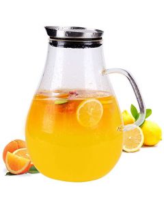 Jarra de vidrio de 2.5 litros con tapa, jarra para té helado, con asa, para líquido hirviendo, té caliente y frío, o jugo