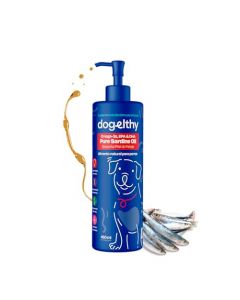 Dogelthy Pure Sardine Oil 450 ml. Aceite de Sardina con Omega 3 para Perro. 300 MG de EPA + DHA por Dosis. Suplemento de Aceite de Pescado para Perro. para Croquetas o Dieta Barf.