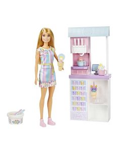 Barbie Careers, Set Heladería con Muñeca , Set de Juego para niñas de 4 años en adelante, Multicolor