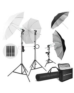 LimoStudio, Kit de Iluminación Continua con Paraguas Fotográficos de 700W de Potencia, Luz Diurna Neutra de 5500K, Bombillas CFL de 6300 Lúmenes con Difusor de Paraguas de Luz Suave Blanco, LMS103