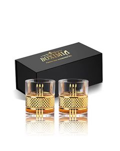 BOXIMIA Vasos de whisky de estilo antiguo con caja de lujo, 10 onzas para bebidas escocés, bourbon, licor y cóctel (juego de 2)