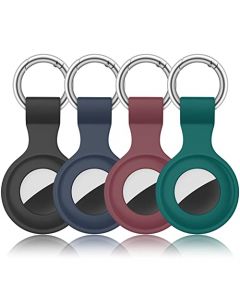 Paquete de 4 fundas AirTag para Apple AirTag 2021, antipérdida para AirTags, compatible con llavero AirTag, antiarañazos para AirTags, funda protectora para Apple AirTags, accesorios (Negro/Verde Oscuro/Rojo Vino/Azul Marino)