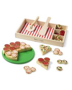 Melissa & Doug Alimentos de Juguete para Fiesta de Pizza, Juego de Imitación de Hacer Pizza, Juguete de Madera Pestañas Autoadhesivas, Más de 30 Piezas