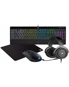 Corsair Kit Gamer 4 en 1 Teclado K55 RGB Pro, mas Mouse Harpoon RGB Pro mas Audifonos HS50 Pro mas Mousepad MM100, USB, Negro Espanol