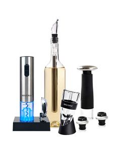 Secura Abridor de botellas de vino elÃctrico de acero inoxidable, sacacorchos, abridor de botellas con cortador de papel de aluminio (acero inoxidable), Negro (Midnight black), Elite Set 12pc