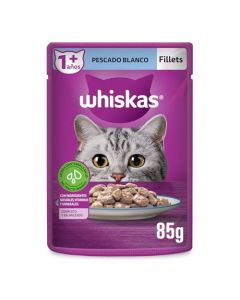 Whiskas Alimento Húmedo para Gatos, Sabor Filete Pescado Blanco, 85g c/u. Paquete de 24 Unidades