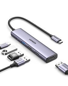 UGREEN USB C Hub, 5 en 1 Adaptador USB C Multipuerto Aluminio a 4K 30Hz HDMI, 1 USB 3.0 y 2 USB 2.0, PD Carga Compatible con MacBook M1 M2 Pro Air iPad iPhone 15 Galaxy S24 Chromebook DELL XPS y Más