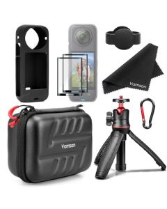 Vamson - Kit de accesorios para cámara de acción Insta360 X4, con funda rígida protectora, película protectora de vidrio templado, trípode multifuncional, accesorios de funda de silicona, AVP710