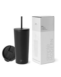 Simple Modern Vaso Aislado con Tapa y Pajita | Taza de Café Botella de Agua de Acero Inoxidable Taza de Viaje | Regalos para Mujeres y Hombres | Classic Colección| 590ml | Midnight Black